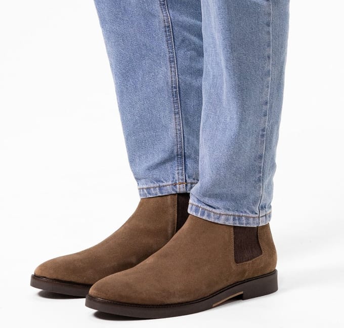 Manfield - Heren - Taupe suède chelsea boots - Maat 40