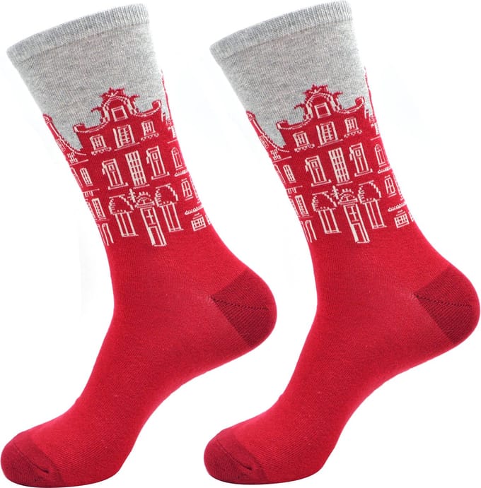 Robin Ruth - Amsterdamse huizen - Grijs/rood - Heren sok - Maat 41-46