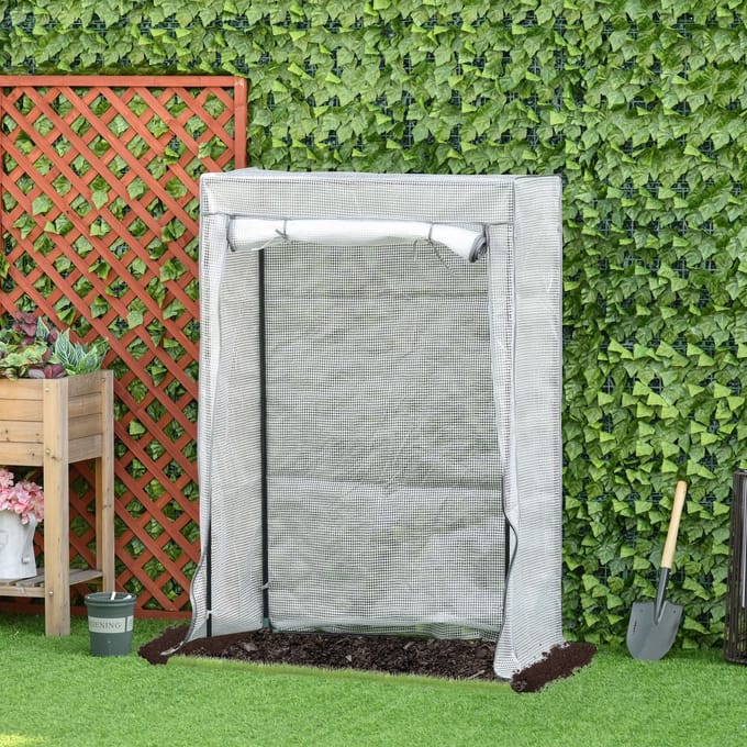 MODFU - Foliekas Met Oprolbare Deur - Verlengde Ingraafrand - Verzinkt Stalen Frame - Wit - 100 X 50 X 150 Cm