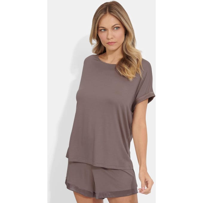 Pyjamashirt met satijndetails - bruin - Gr. XL van Goldner Fashion