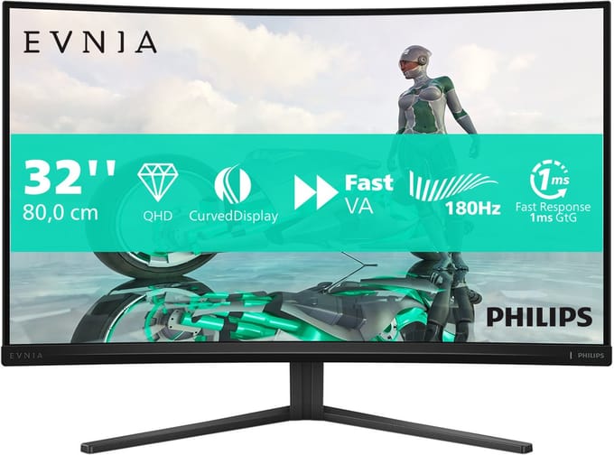 Gebogen Gaming PC Scherm - PHILIPS - 32  - QHD - 180Hz - Fast VA Paneel - 0,5ms - 32M2C3500L
