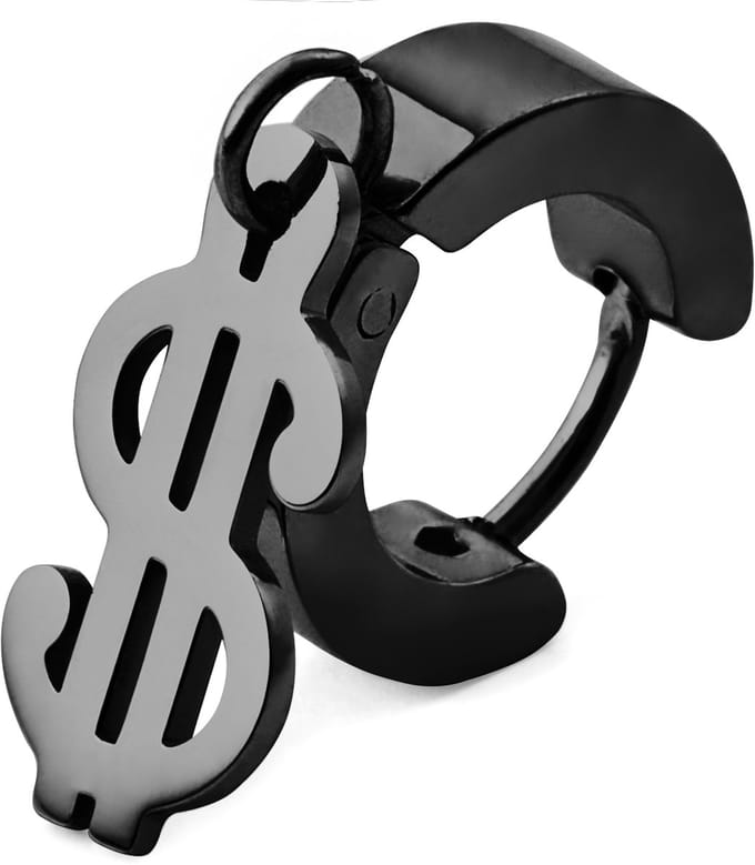 Floyd Zwarte Hoepeloorbel met Dollarhanger