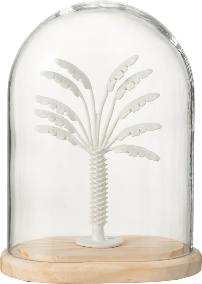 J-Line Decoratieve stolp Palmboom - glas/metaal - wit/naturel - small