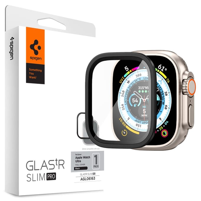 Spigen Glas.tR Slim Pro - Screen Protector Geschikt voor Apple Watch Ultra 3/2/1 - Case Friendly Tempered Glass - Zwart - 1-Pack