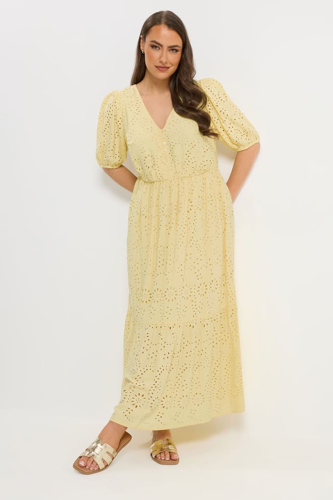 Yours Gele Gelaagde Maxijurk Met Broderie Anglaise Size 42