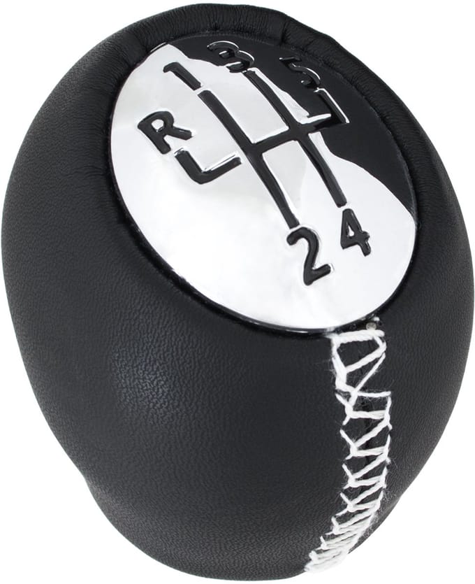 Modecar - Versnellingspook Knop - 5 Versnellingen - Zwart Leer - Chroom