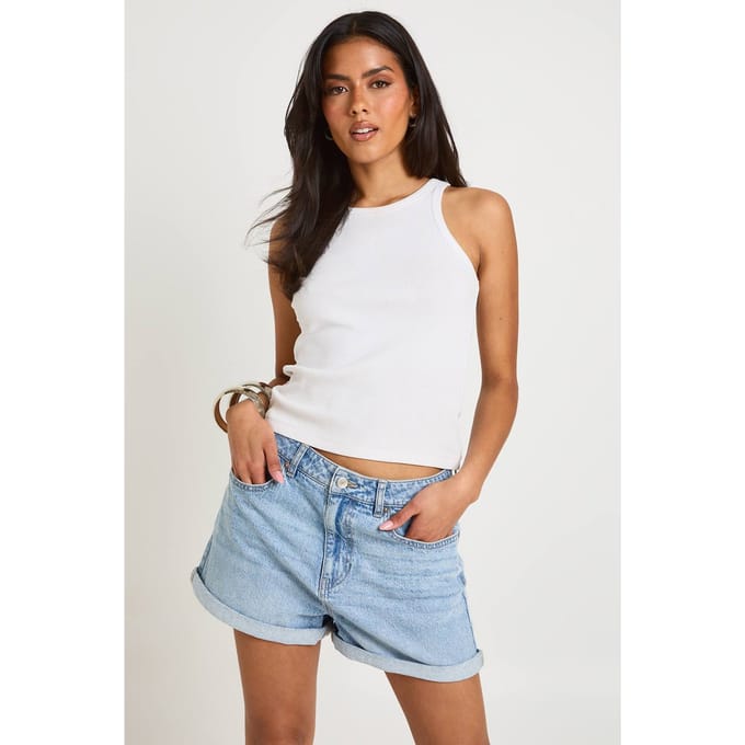boohoo Dames Denim Mom Short | Licht Gebleekt | Maat: 36