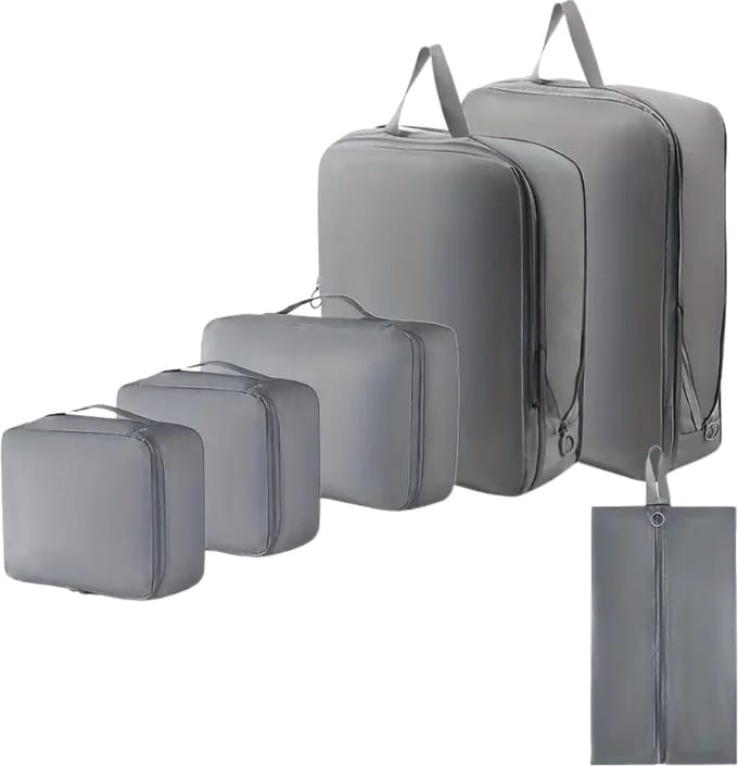 Nivard Koffer Organizer Set - Packing Cubes - Compressie - Travel - Compression - Set - Grijs