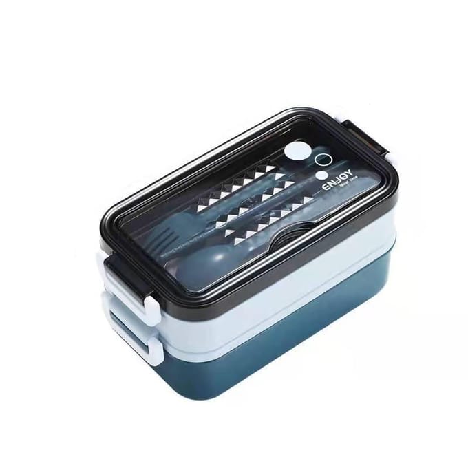Boîte à lunch double couche 1400 ml, compartiment portable, boîte à lunch pour micro-ondes avec fourchette, baguettes et cuillère, pique-nique frais 3&1400ml&2