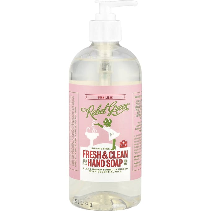 Rebel Green, Fresh & Clean Hand Soap, Pink Lilac, 16.9 fl oz (500 ml) white