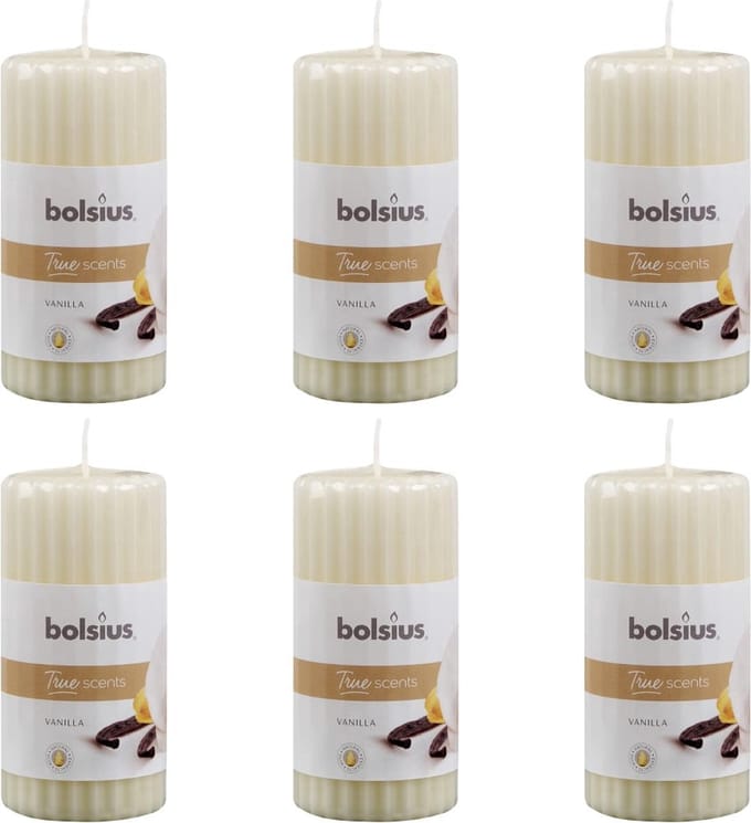 Bolsius Geurkaarsen geribbeld 6 st 120x58 mm vanille