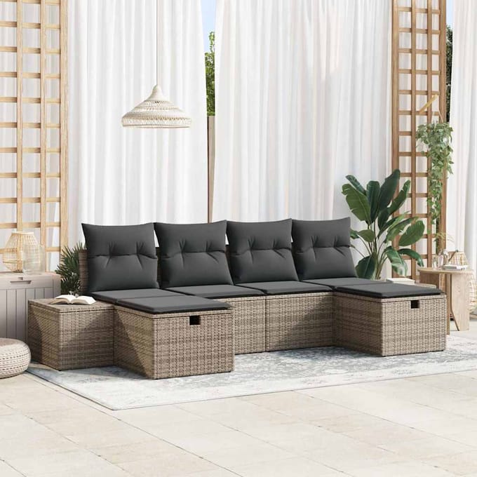 vidaXL - Tuinbank - Set - 6 - st - Grijs - poly - rattan