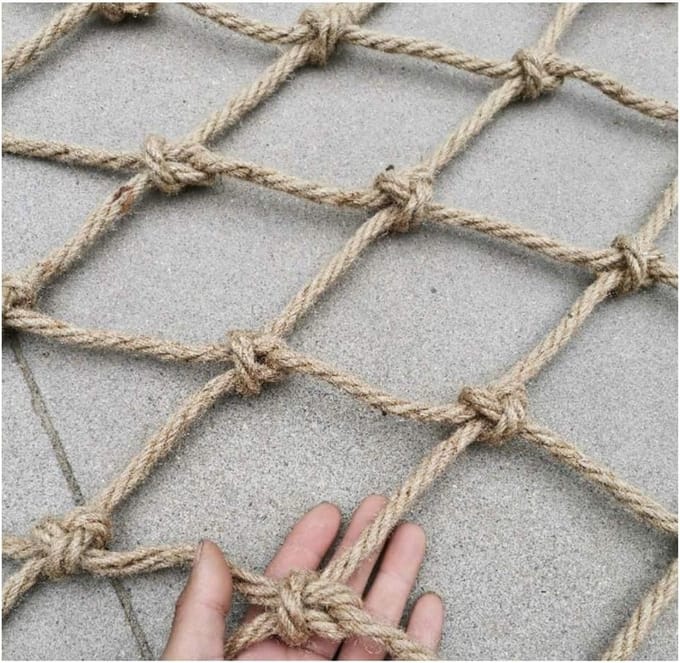 Henneptouwnet - Veiligheidsnet - Bescherming voor kinderen - Robuuste constructie - 6 mm dik - Natuurlijk