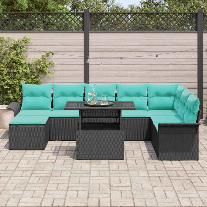 vidaXL - Tuinbank - Set - 9 - st - Zwart - [Synthetisch]: - Poly - Riet