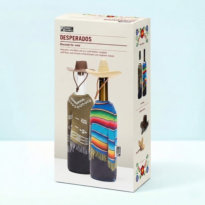 Monkey Business Bottle Sleeve & Wijnstopper Desperados de Vino set van 4