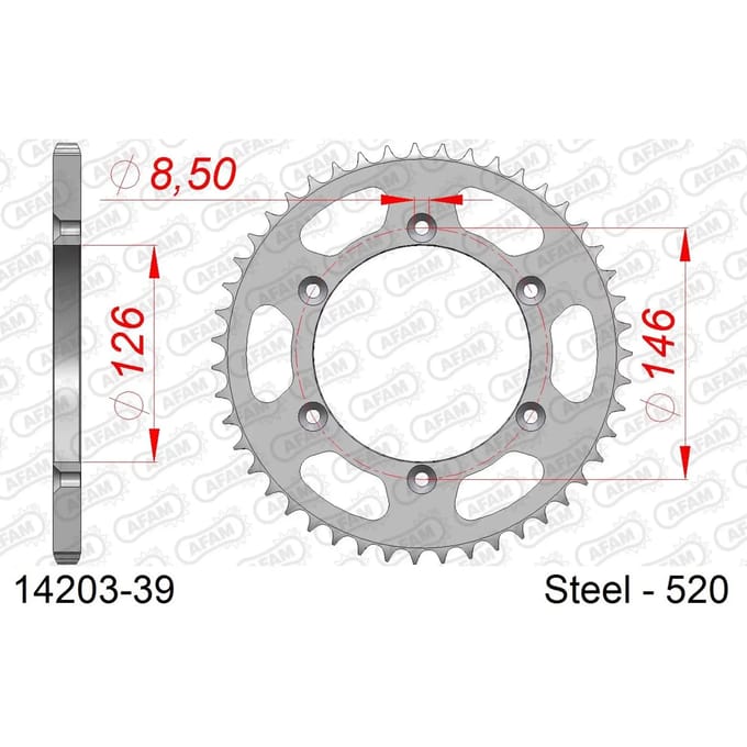 Stalen tandwiel Afam 520 39 dents