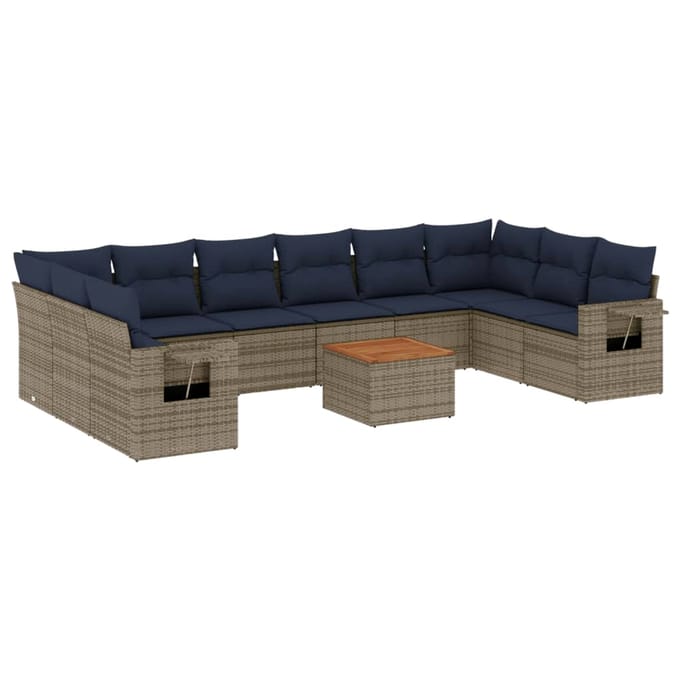 vidaXL - 11-delige - tuinbankset - met - kussens, - grijs - polyrotan