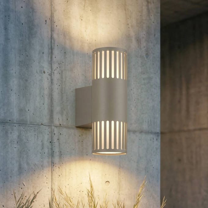 Lindby - Wandlamp buiten - 2lichts - IJzer, polycarbonaat - H: 32.4 cm - E27 - steengrijs, opaal