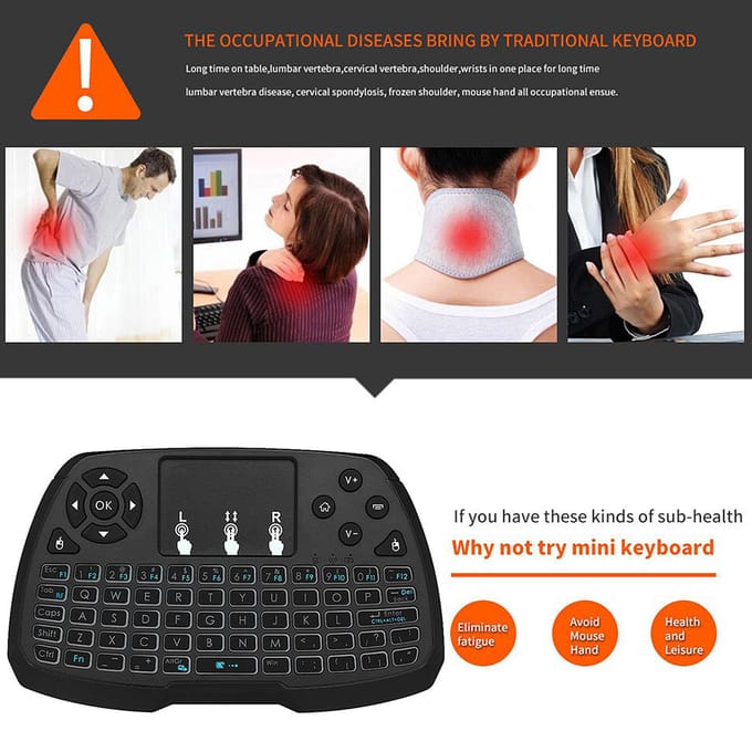 2,4 GHz draadloze toetsenbord-touchpad-muis Handheld afstandsbediening voor Android TV BOX Smart TV PC EN zwart