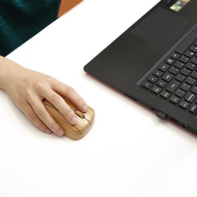 2.4G draadloze optische bamboemuis 3 instelbare DPI computermuis met USB geel