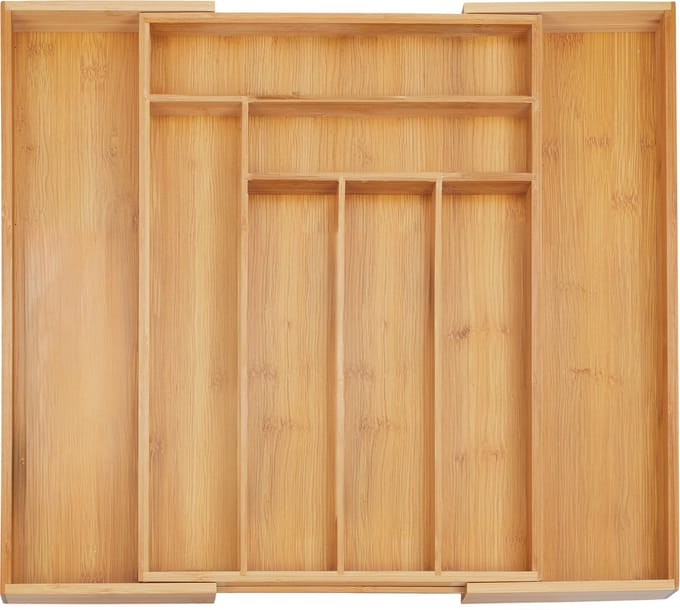 bestekbak uitschuifbaar - 32,5 - 52 cm - bamboe - bestek organizer keukenlade