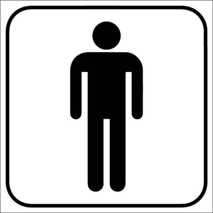 Toilet heren sticker, wit 100 x 100 mm