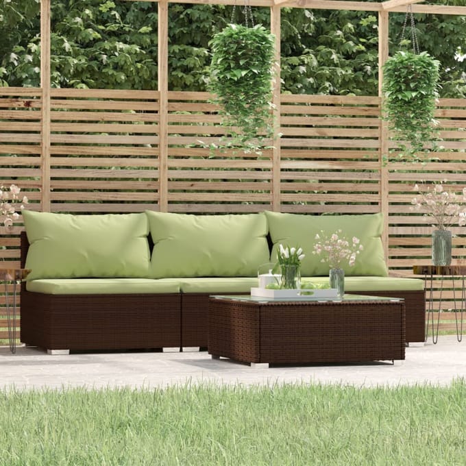 vidaXL - 4-delige - Loungeset - met - kussens - poly - rattan - bruin