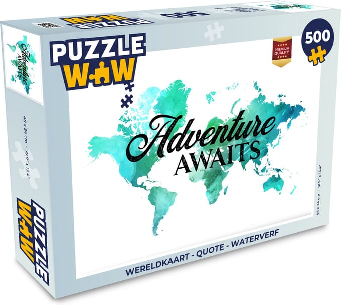 Puzzel Wereldkaart - Quote - Waterverf - Legpuzzel - Puzzel 500 stukjes