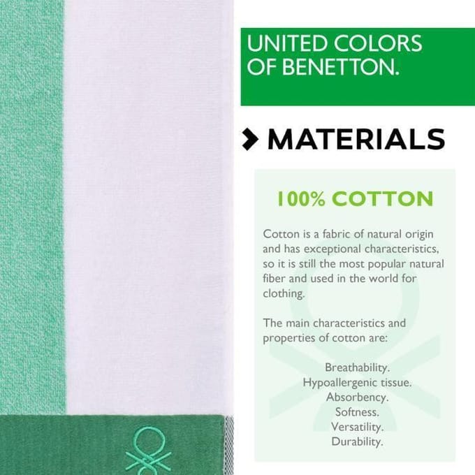 Serviette de plage - CASA BENETTON - 90x160 cm - 450 g/m2 - 100 % coton - Vert vert