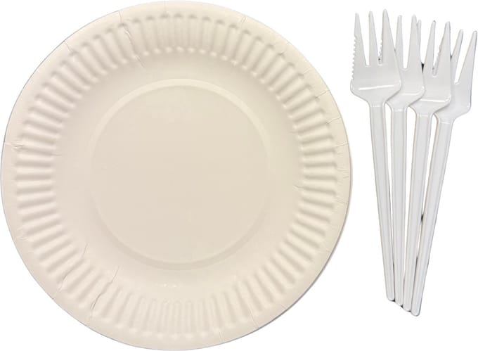 Herbruikbare Set – Bord 16 cm + Snackvork – 14 cm – 100 Sets – PS