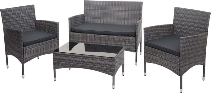Poly-rattan set MCW-F55, balkon/tuin/lounge set Zitgroep ~ grijs, donkergrijze kussens