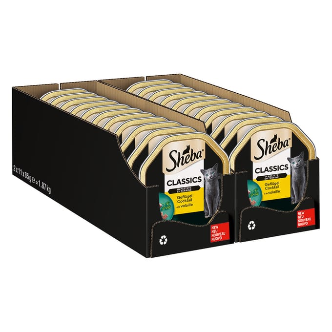 44x85g Kuipjes in paté Gevogelte Cocktail Sheba Kattenvoer