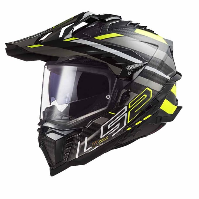 LS2 MX701 Explorer Carbon Edge Glanzend Zwart Fluo Geel Adventure Helm - Helm