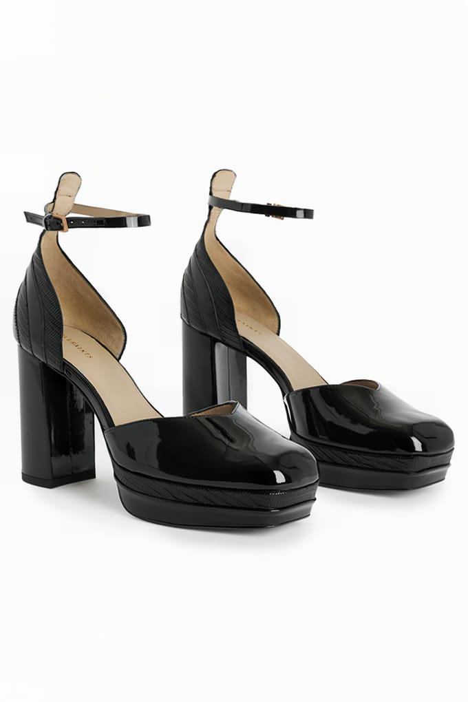AllSaints Tiffany Platform Hee Black Shine Größe: 41 | Sandalen Outlet | Damen | Schwarz