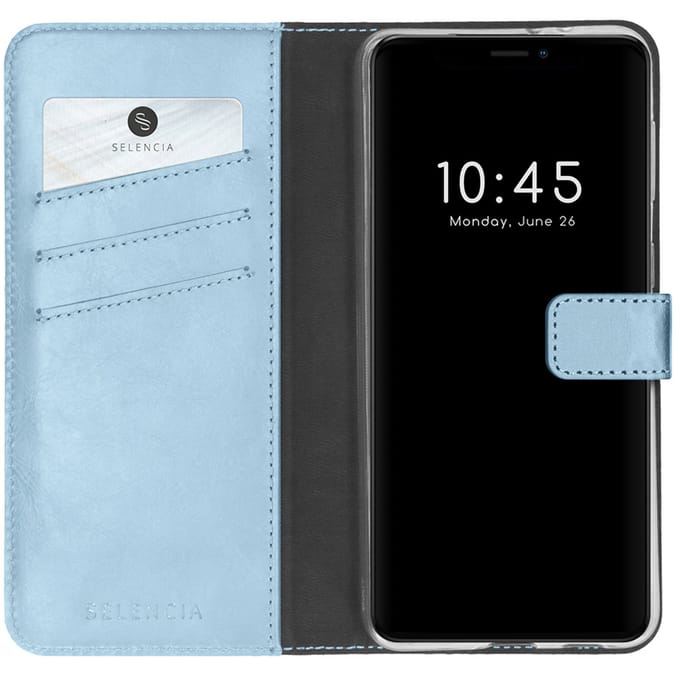 Selencia Hoesje - Geschikt voor Apple iPhone 13 Mini - Echt Lederen Bookcase - Air Blue