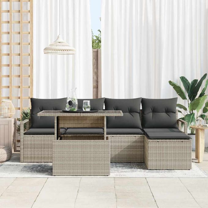 vidaXL - Tuinbank - Set - 6 - st - Lichtgrijs - poly - rattan