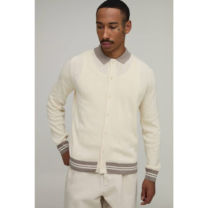 Regular Fit Geribbeld Gebreid Shirt | Ecru | Size XS
