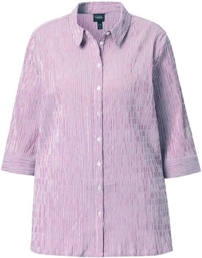 Ulla Popken - Dames - Overhemdblouse strepen bubble-structuur 3/4-mouwen - Magnoliarood - Maat 42+