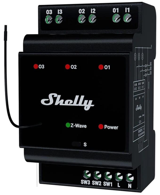 Shelly 3-Kanaals Din-Rail Z-Wave Relais Voor Smart Home
