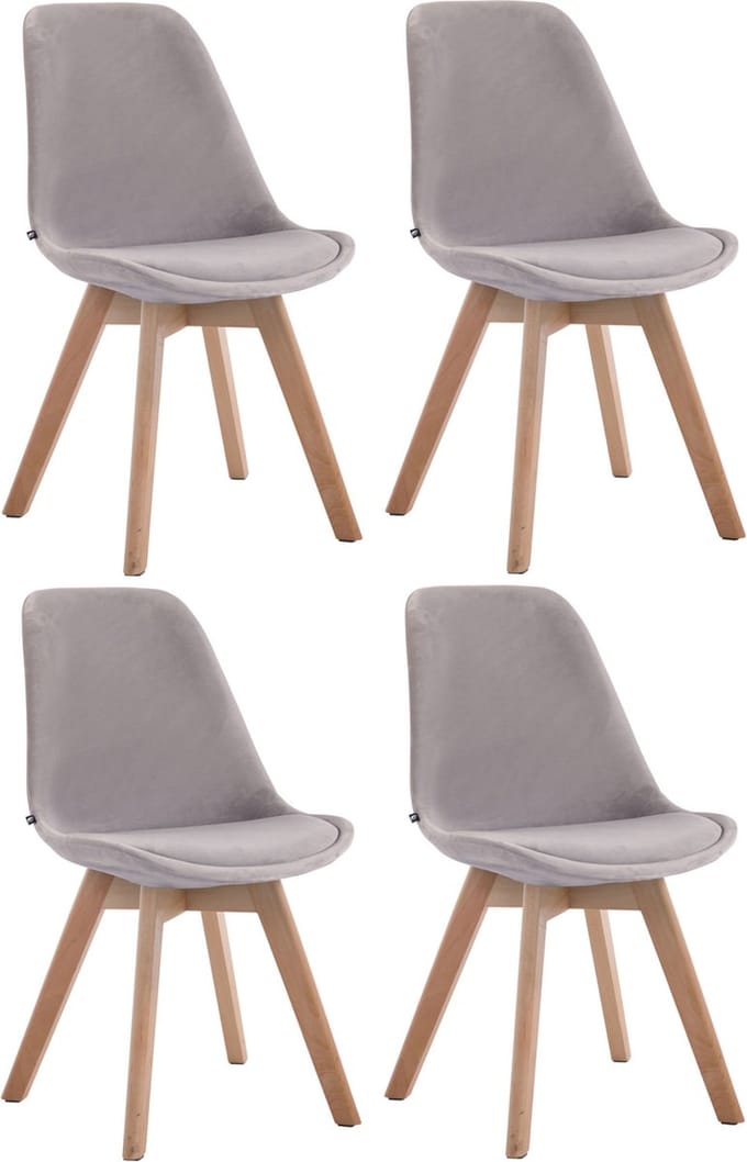 CLP Borneo Set van 4 eetkamerstoelen - Fluweel grijs natura