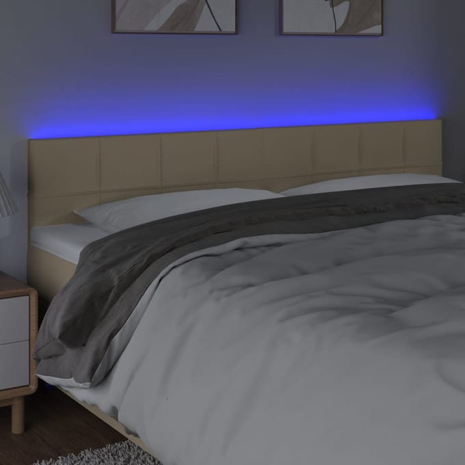 vidaXL - Hoofdbord - LED - 200x5x78/88 - cm - stof - crèmekleurig