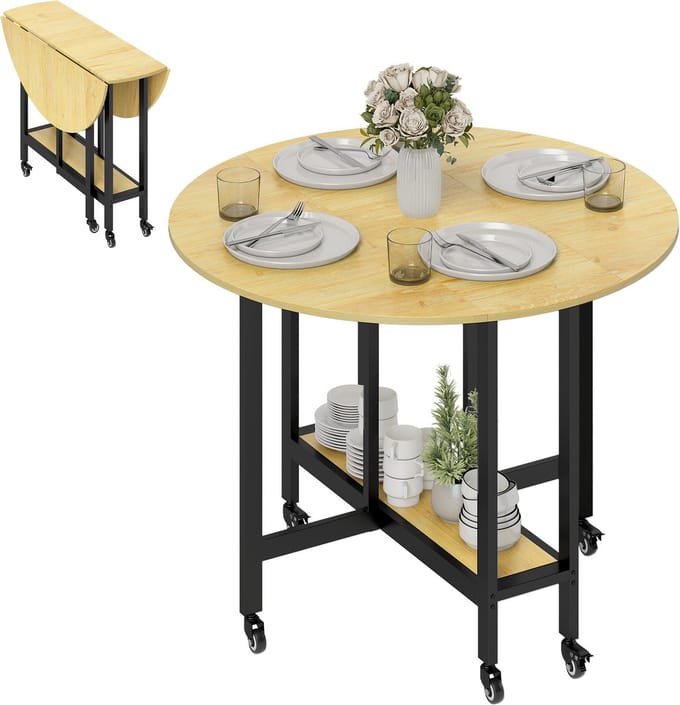 HOMCOM Opklapbare eettafel - Spaanplaat, staal - 100x100x75cm - Eikenhout