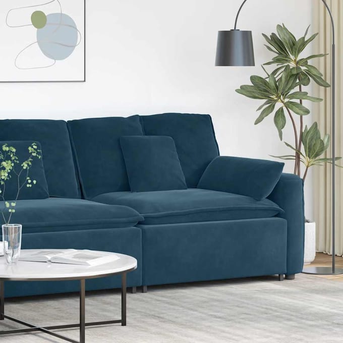 vidaXL - Modulaire - bank - Armleuning - eindmodule - met - kussens - 100 - cm - blauw