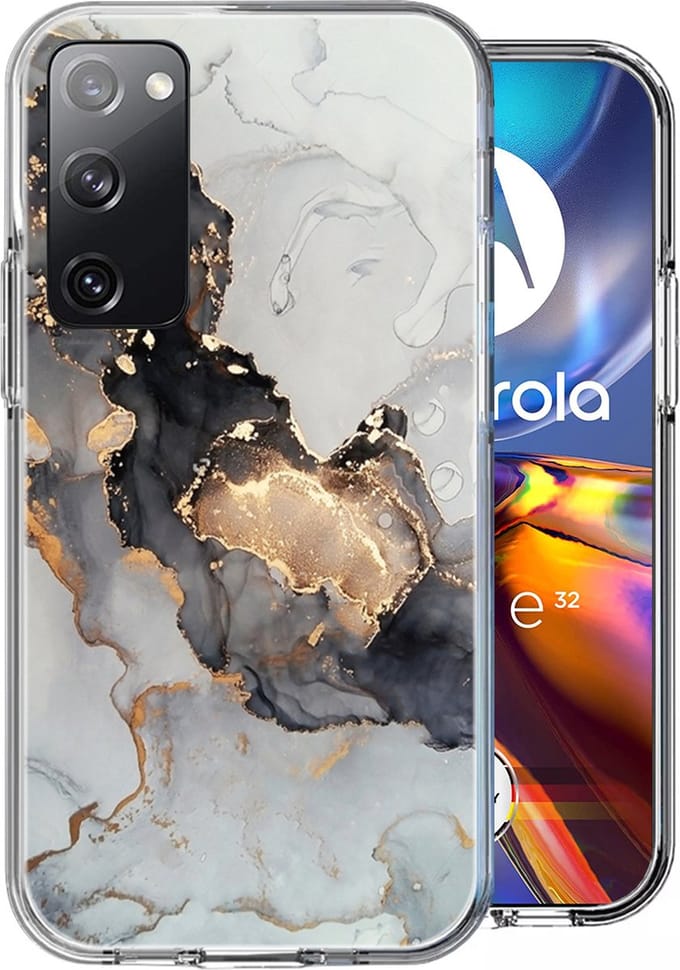 Hoesje geschikt voor Motorola Moto E32 / E32s - Back Cover Marmer Siliconen Case Wit