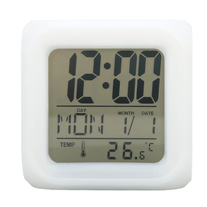 Horloge numérique LED pour enfants, 7 couleurs, affichage de la température nocturne, portable, facile à utiliser gray