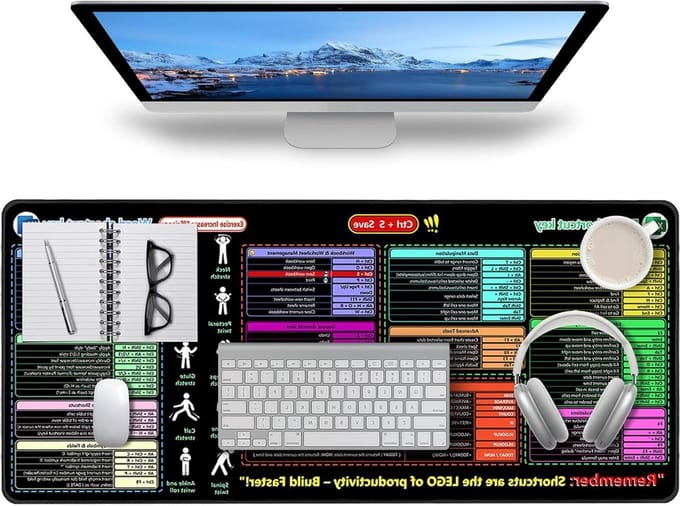 Excel Muismat - Bureau Onderlegger - Efficiënter Werken - Met Snelkoppelingen - 90 x 40 cm - Zwart