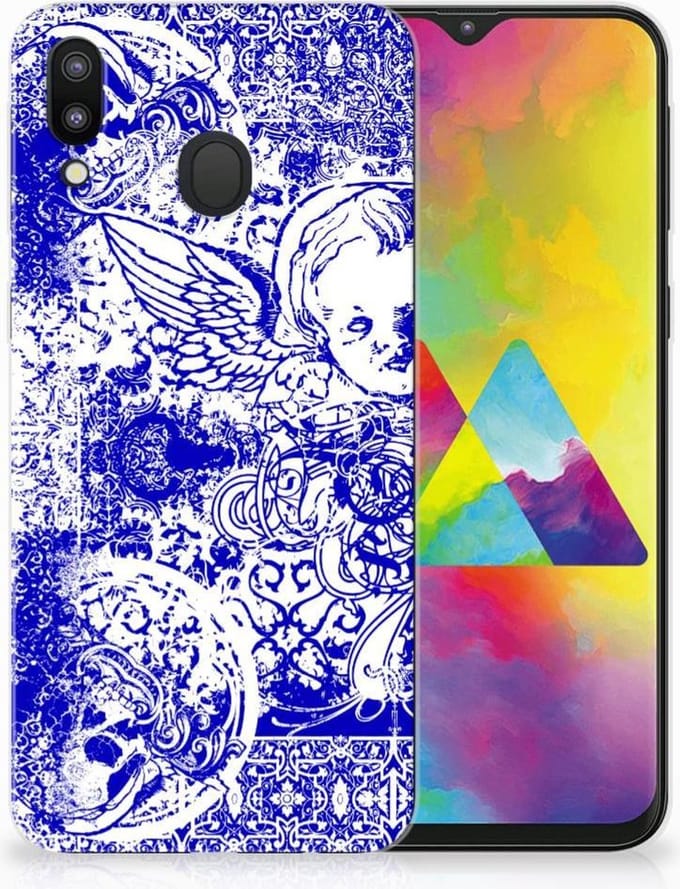 Silicone Back Case Samsung Galaxy M20 (Power) Angel Skull Blauw