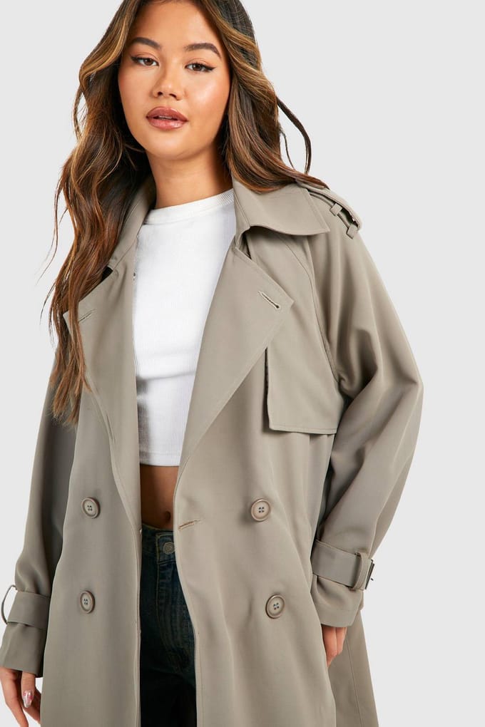 boohoo Dames Oversized Dubbelrijige Trenchcoat | Grijs | Maat: 38