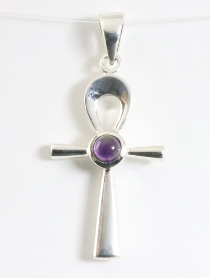 Fijne zilveren ankh hanger met amethist