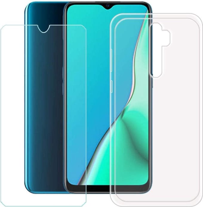 Silicone hoesje transparant met 2 Pack Tempered glas Screen Protector Geschikt voor: OPPO Reno 2